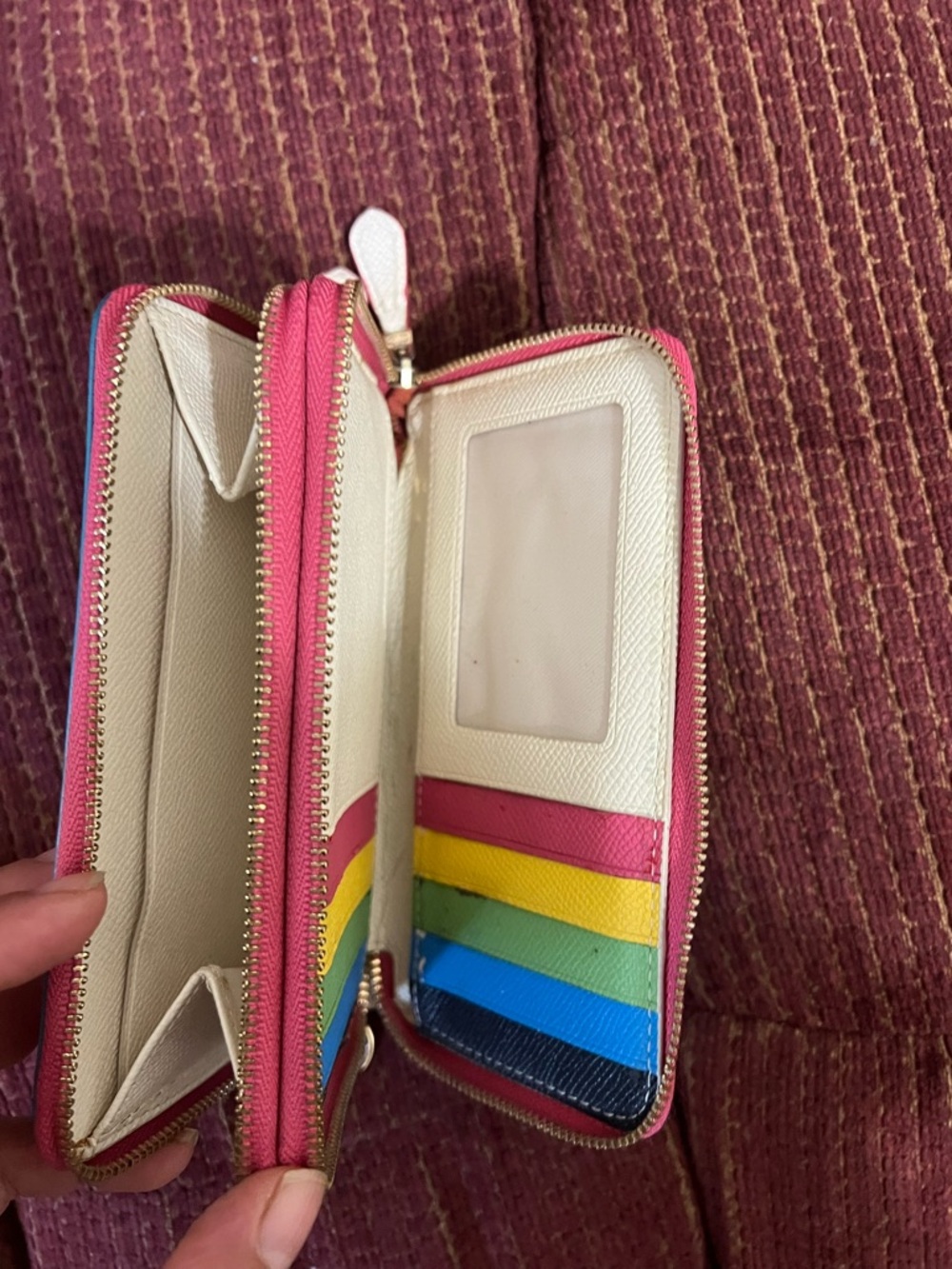 Coach Cream Leather Wristlet Clutch with Pink & Blue Trim - Picture 6 of 7